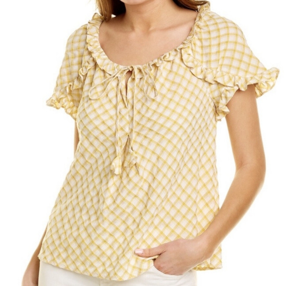 Max Studio Yellow Checkered Women's TopSize XS NWT